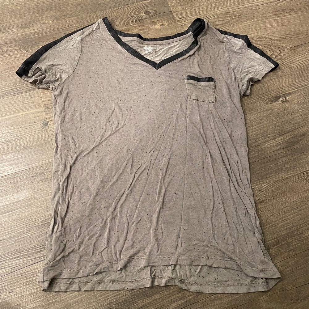 Faux Leather Heathered Brown/Tan Short Sleeve Shirt
